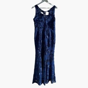 MARINA Navy Blue Lace Gown Floor Length Mermaid Formal Dress NWT